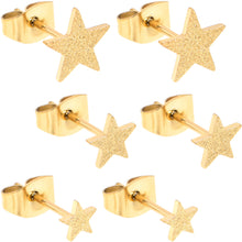 Load image into Gallery viewer, 4mm-8mm Stars Stud Gold Tone 316L Stainless Steel Earrings 6 Pack

