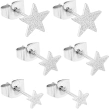 Load image into Gallery viewer, 4mm-8mm Stars Stud 316L Stainless Steel Earrings 6 Pack
