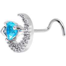 Load image into Gallery viewer, 20G 7mm Blue Clear CZ Gem Moon Lover Left Side Nose Screw
