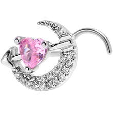 Load image into Gallery viewer, 20G 7mm Pink Clear CZ Gem Moon Lover Left Side Nose Screw

