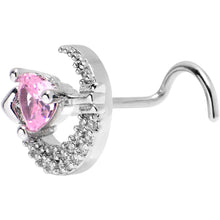 Load image into Gallery viewer, 20G 7mm Pink Clear CZ Gem Moon Lover Left Side Nose Screw
