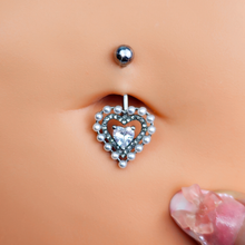 Load image into Gallery viewer, Clear CZ Gem Pearl Heart Belly Ring
