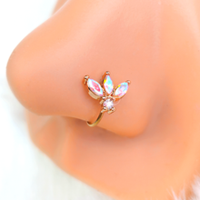 Load image into Gallery viewer, 20G 5/16 Aurora Gem Rose Gold Tone Fashion Fan Mini Nose Hoop
