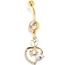 Load image into Gallery viewer, Clear Gem Gold Tone Tulip Heart Flower Dangle Belly Ring
