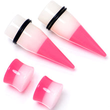 Load image into Gallery viewer, Pink White Acrylic Glow in the Dark Taper Saddle Plug Set  8mm to 16mm Sizes
