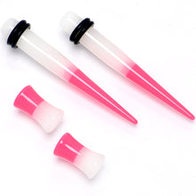 Load image into Gallery viewer, Pink White Acrylic Glow in the Dark Taper Saddle Plug Set  8mm to 16mm Sizes
