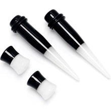 Load image into Gallery viewer, Black White Acrylic Glow in the Dark Taper Saddle Plug Set 8mm to 16mm Sizes

