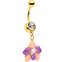 Load image into Gallery viewer, Clear Gem Gold Tone Pastel Flower Dangle Belly Ring
