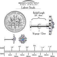 Load image into Gallery viewer, 16G 1/4 Aurora Gem Retro Sunburst Cartilage Labret
