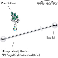 Load image into Gallery viewer, 14G Aurora CZ Gem Morning Leaves Dangle Industrial Barbell 38mm
