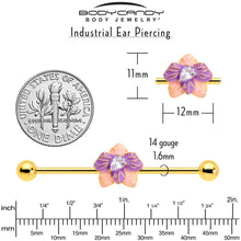 Load image into Gallery viewer, 14G Clear Gem Gold Tone Pastel Flower Industrial Barbell 38mm
