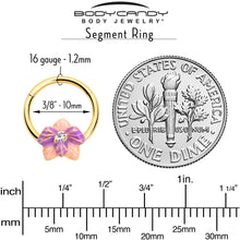 Load image into Gallery viewer, 16G 3/8 Clear Gem Gold Tone Pastel Flower Hinged Segment Ring
