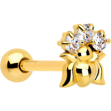 Load image into Gallery viewer, Clear CZ Gem Gold Tone Lush Lotus Flower Barbell Tongue Ring
