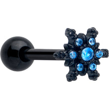 Load image into Gallery viewer, Blue CZ Gem Black Gothic Winter Holiday Snowflake Barbell Tongue Ring
