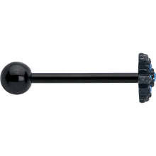 Load image into Gallery viewer, Blue CZ Gem Black Gothic Winter Holiday Snowflake Barbell Tongue Ring
