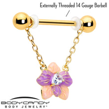 Load image into Gallery viewer, 14G 9/16 Clear Gem Gold Tone Pastel Flower Dangle Nipple Ring Set
