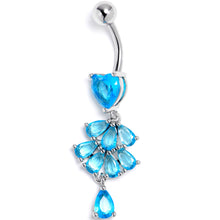 Load image into Gallery viewer, Blue Gem Heart Style Cascade Dangle Belly Ring

