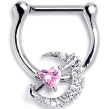 Load image into Gallery viewer, 16G 5/16 Pink Clear CZ Gem Moon Lover Cartilage Clicker
