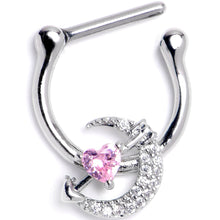 Load image into Gallery viewer, 16G 5/16 Pink Clear CZ Gem Moon Lover Cartilage Clicker
