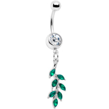 将图片加载到图库查看器，Green Clear Gem Leafy Luscious Branch Dangle Belly Ring
