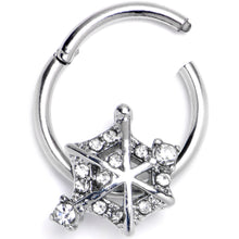 Load image into Gallery viewer, 16G 3/8 Clear Gem Spiderweb Goth Hinged Segment Ring
