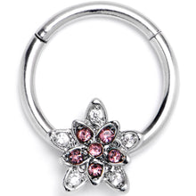 将图片加载到图库查看器，16G 3/8 Pink Clear CZ Gem Snowflake Flower Hinged Segment Ring
