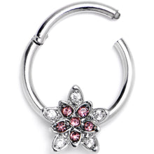 将图片加载到图库查看器，16G 3/8 Pink Clear CZ Gem Snowflake Flower Hinged Segment Ring
