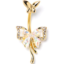 Load image into Gallery viewer, Aurora Gem Gold Tone Butterfly Ribbon Beauty Double Mount Belly Ring
