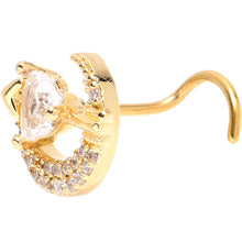 Load image into Gallery viewer, 20G 7mm Clear CZ Gem Gold Tone Moon Lover Left Side Nose Screw
