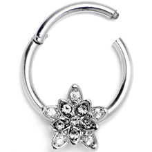 Load image into Gallery viewer, 16G 3/8 Clear CZ Gem Snowflake Flower Hinged Segment Ring
