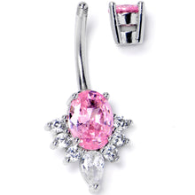 Load image into Gallery viewer, Pink Clear Gem Oh So Ornate Oval Double Mount Belly Ring
