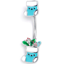 Load image into Gallery viewer, Festive Blue Christmas Stocking Double Mount Belly Ring
