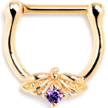 Load image into Gallery viewer, 16G 5/16 Purple Gem Gold Tone Beauty Bug Cartilage Clicker
