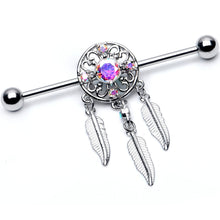 将图片加载到图库查看器，14G Aurora CZ Gem  Dreamcatcher Dangle Industrial Barbell 38mm
