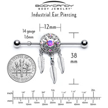 将图片加载到图库查看器，14G Aurora CZ Gem  Dreamcatcher Dangle Industrial Barbell 38mm
