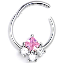 Load image into Gallery viewer, 16G 3/8 Pink Clear CZ Gem Rhombus Riot Hinged Segment Ring
