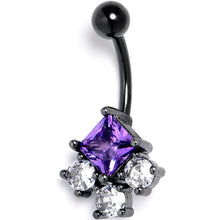 Load image into Gallery viewer, Clear Purple CZ Gem Black Rhombus Riot Belly Ring
