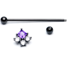 Load image into Gallery viewer, 14G Clear Purple CZ Gem Black Rhombus Riot Industrial Barbell 38mm
