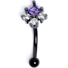 Load image into Gallery viewer, 16G 5/15 Clear Purple CZ Gem Black Rhombus Riot Curved Eyebrow Ring
