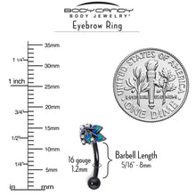 Load image into Gallery viewer, 16G 5/16 Clear CZ Gem Black Lush Leaves Curved Eyebrow Ring
