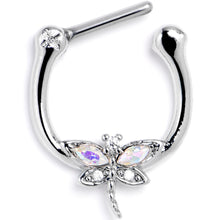 Load image into Gallery viewer, 16G 5/16 Aurora CZ Gem Understated Dragonfly Cartilage Clicker
