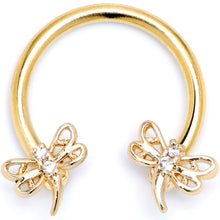 Load image into Gallery viewer, 16G 3/8 Clear CZ Gem Gold Tone Dragonfly Deluxe Circular Barbell
