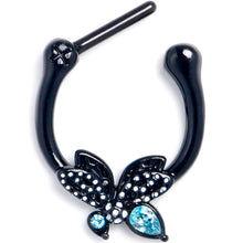 Load image into Gallery viewer, 16G 5/16 Blue CZ Gem Black Night Drama Butterfly Cartilage Clicker
