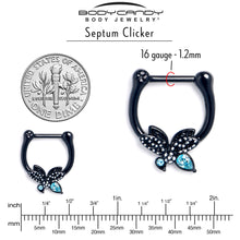 Load image into Gallery viewer, 16G 5/16 Blue CZ Gem Black Night Drama Butterfly Cartilage Clicker
