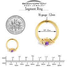 将图片加载到图库查看器，16G 3/8 Purple Gem Gold Tone Beauty Bug Hinged Segment Ring
