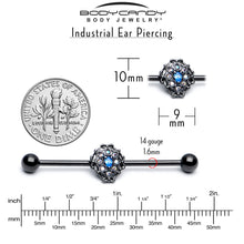 将图片加载到图库查看器，14G Blue Aurora Gem Black Night Blossom Industrial Barbell 38mm
