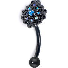 Load image into Gallery viewer, 16G 5/16 Blue Aurora Gem Black Night Blossom Curved Eyebrow Ring
