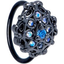 Load image into Gallery viewer, 20G 5/16 Blue Aurora Gem Black Night Blossom Nose Hoop
