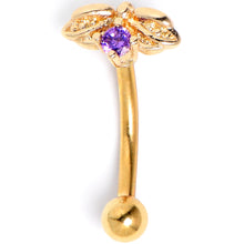 Load image into Gallery viewer, 16G 5/16 Purple Gem Gold Tone Beauty Bug Curved Eyebrow Ring
