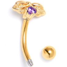Load image into Gallery viewer, 16G 5/16 Purple Gem Gold Tone Beauty Bug Curved Eyebrow Ring
